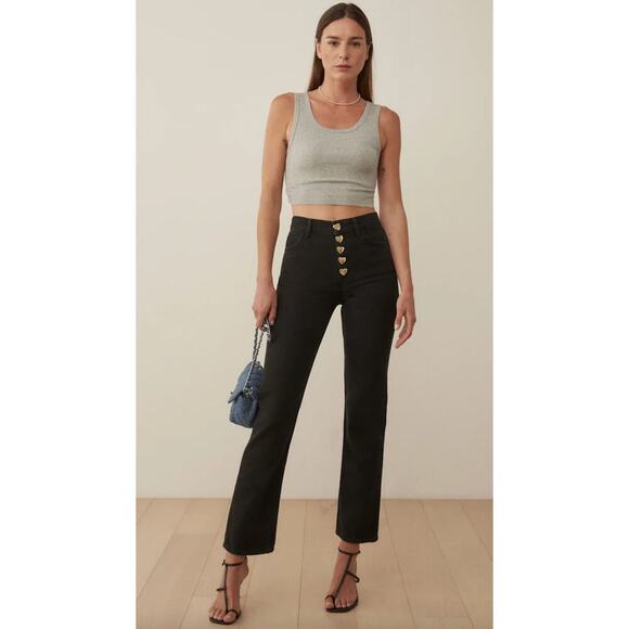 Reformation Denim - Reformation Cynthia Gold Button High Rise Straight Jeans Size 24 NWT